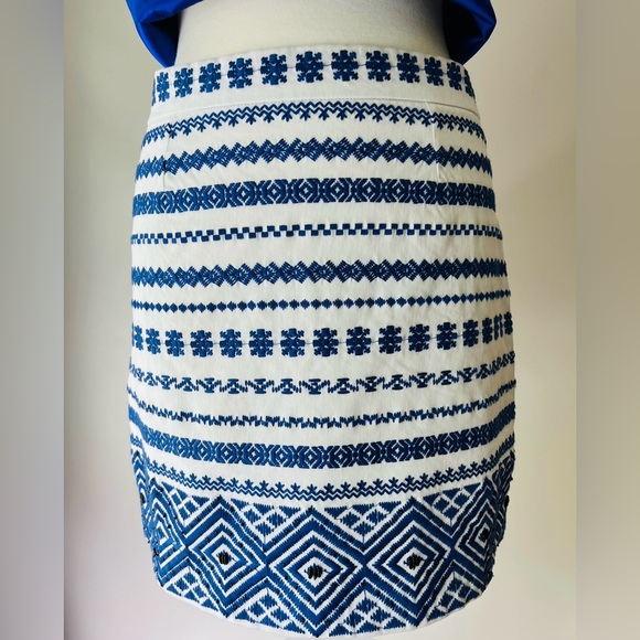 Sam Edelman Embroidered Beaded Stretch Cotton Mini Skirt Womens 6 10 Blue White - Picture 16 of 16